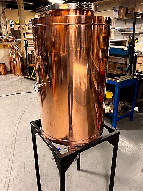 30 Gallon Copper Conical Fermenter with Black Steel Stand