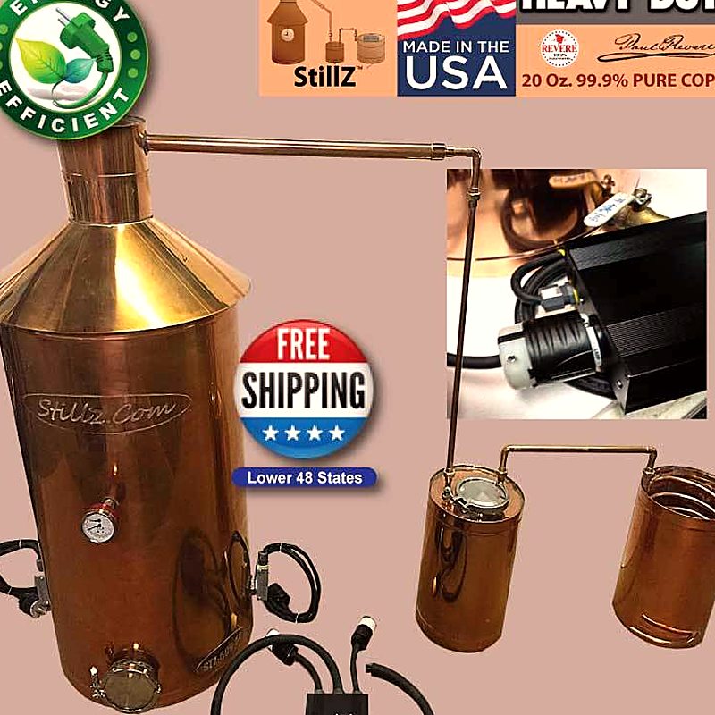 50 Gallon Electric Copper Still, 240V Dual 5500W Elements, Digital Controller